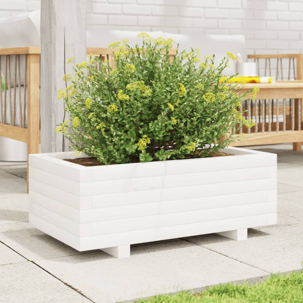 Utendørs Blomsterkasse Plantekasse Tre Hvit 70x40x26,5 cm heltre furu