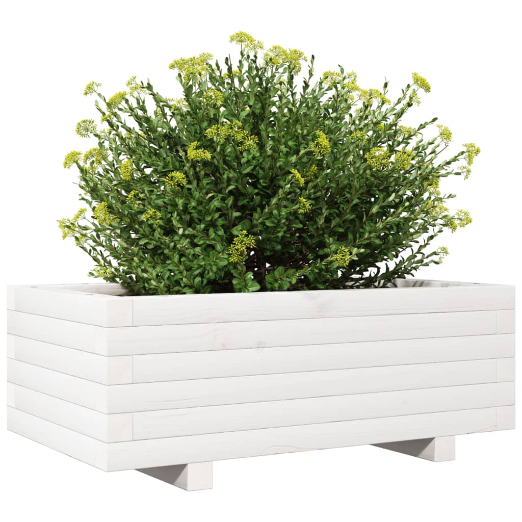 Utendørs Blomsterkasse Plantekasse Tre Hvit 70x40x26,5 cm heltre furu