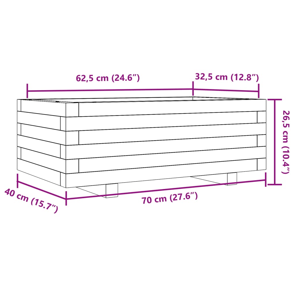 Utendørs Blomsterkasse Plantekasse Tre voksbrun 70x40x26,5 cm heltre furu