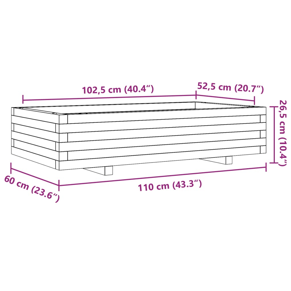 Utendørs Blomsterkasse Plantekasse Tre 110x60x26,5 cm heltre douglasgran