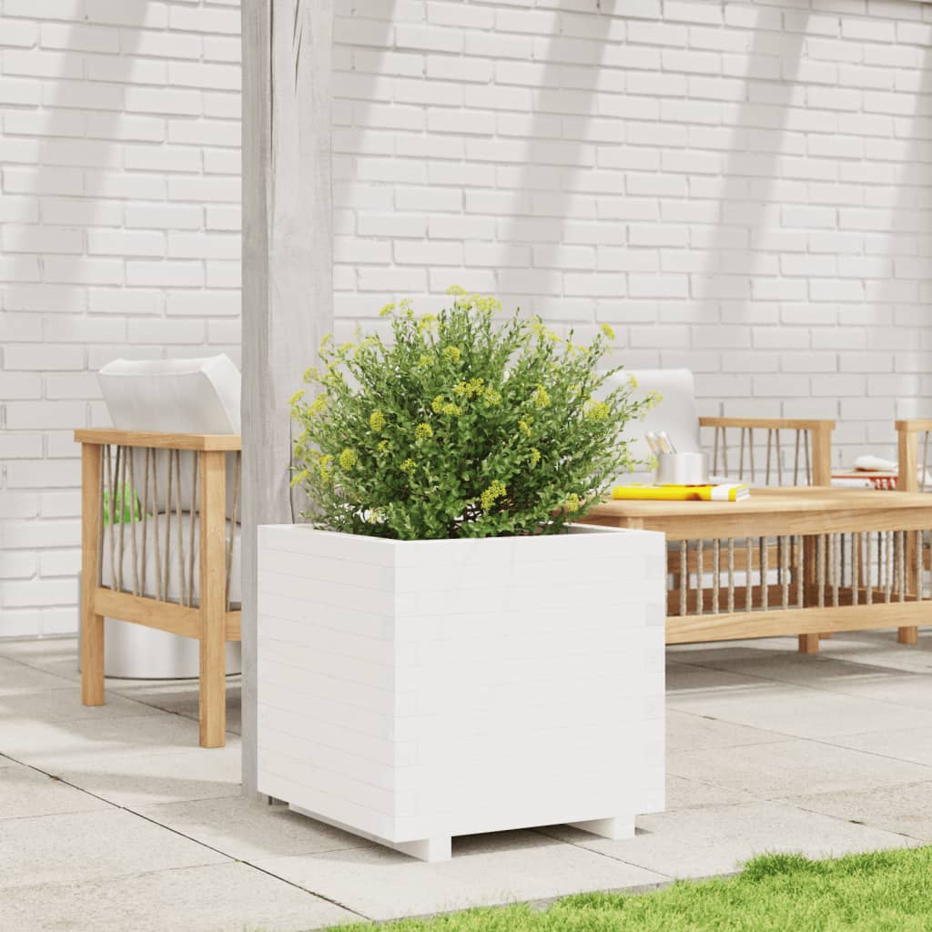 Utendørs Blomsterkasse Plantekasse Tre Hvit 50x50x49,5 cm heltre furu
