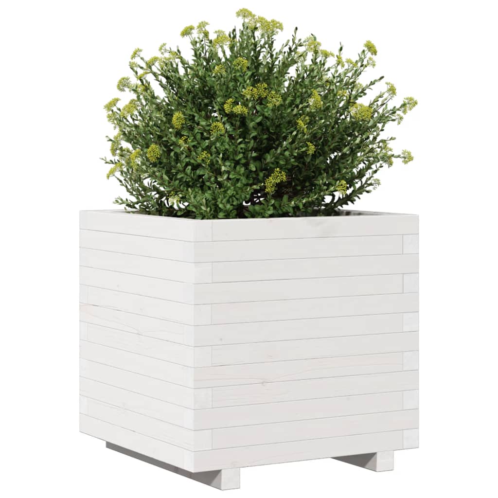 Utendørs Blomsterkasse Plantekasse Tre Hvit 50x50x49,5 cm heltre furu