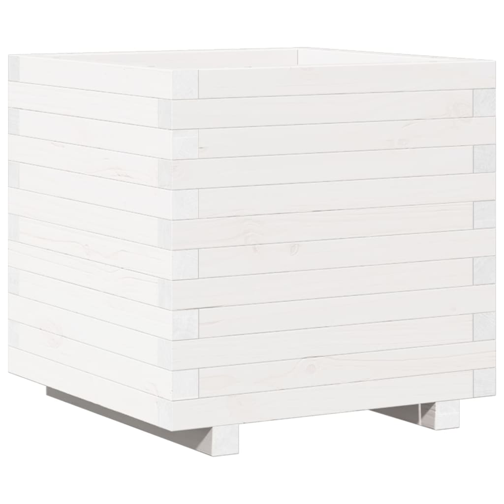 Utendørs Blomsterkasse Plantekasse Tre Hvit 50x50x49,5 cm heltre furu