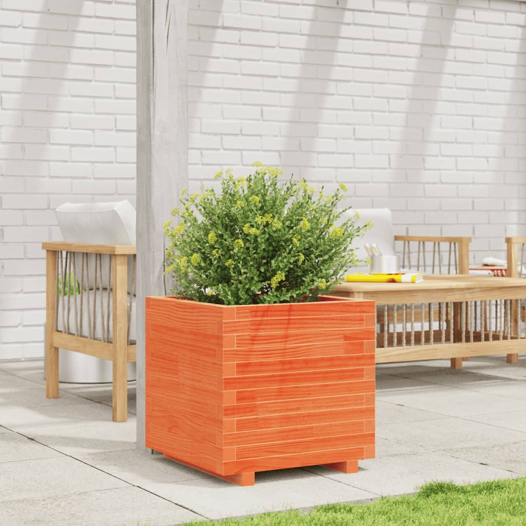Utendørs Blomsterkasse Plantekasse Tre voksbrun 50x50x49,5 cm heltre furu