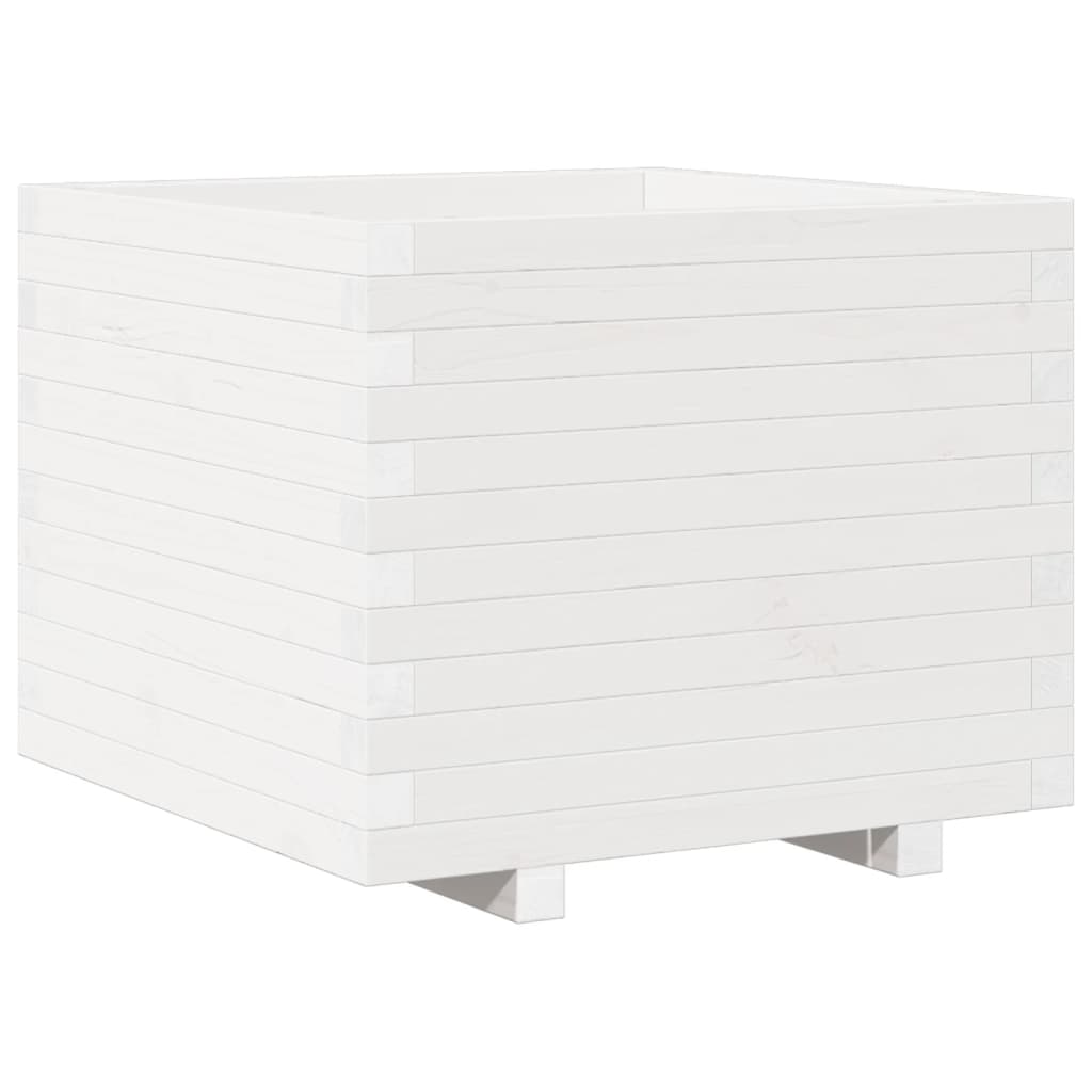 Utendørs Blomsterkasse Plantekasse Tre Hvit 60x60x49,5 cm heltre furu