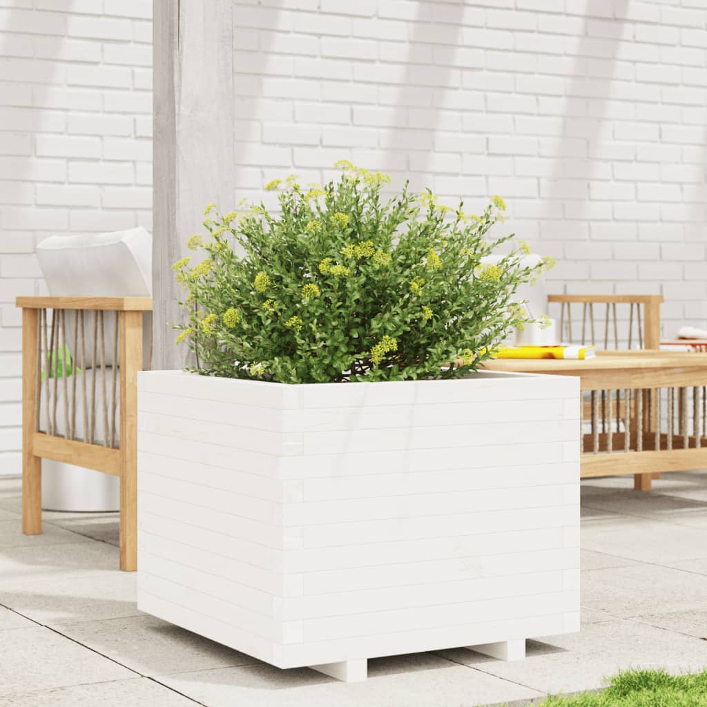 Utendørs Blomsterkasse Plantekasse Tre Hvit 60x60x49,5 cm heltre furu