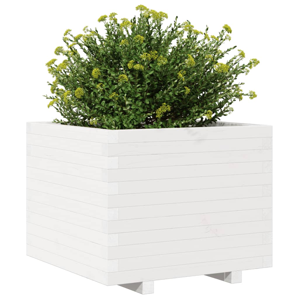 Utendørs Blomsterkasse Plantekasse Tre Hvit 60x60x49,5 cm heltre furu