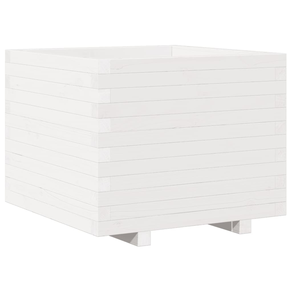 Utendørs Blomsterkasse Plantekasse Tre Hvit 60x60x49,5 cm heltre furu