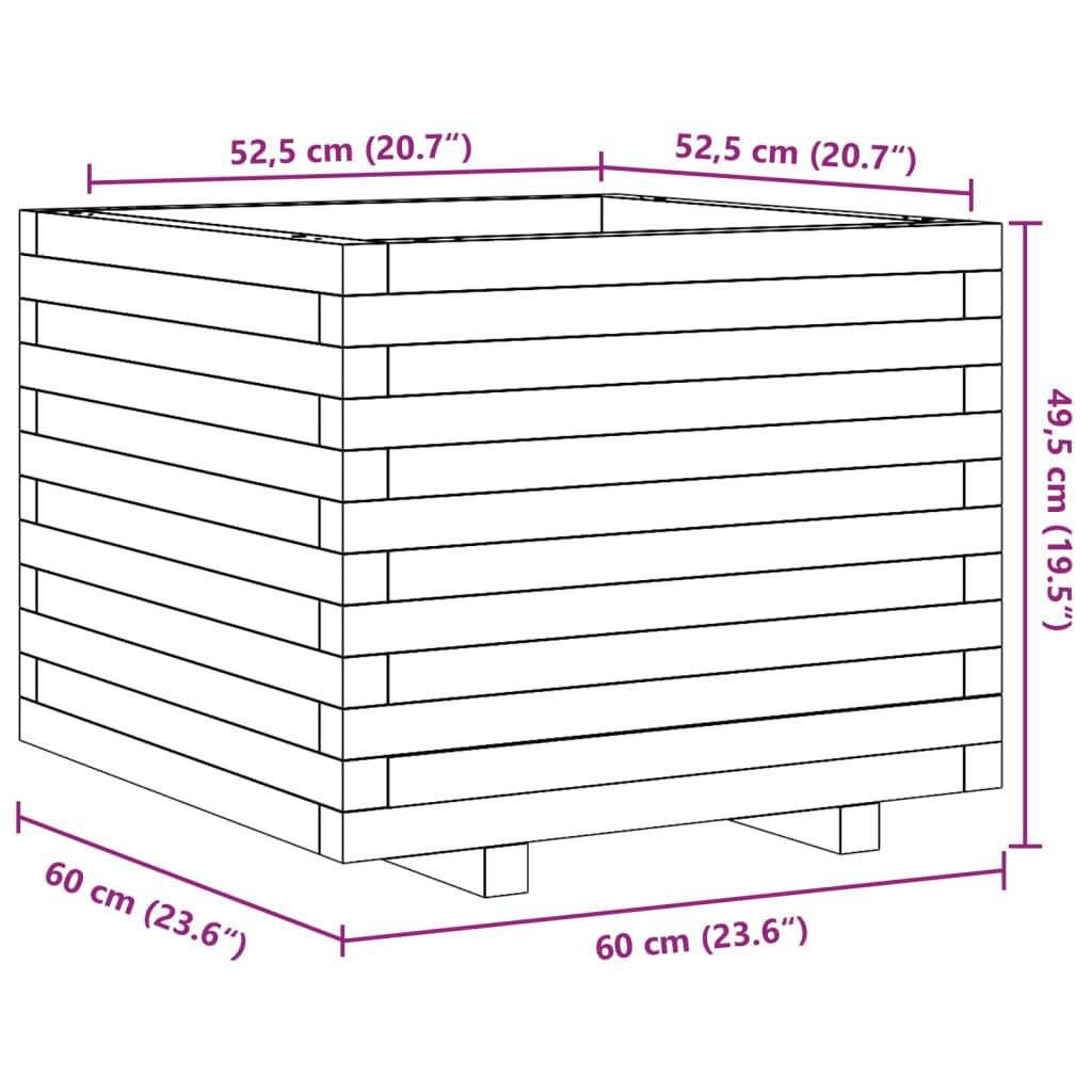 Utendørs Blomsterkasse Plantekasse Tre Hvit 60x60x49,5 cm heltre furu