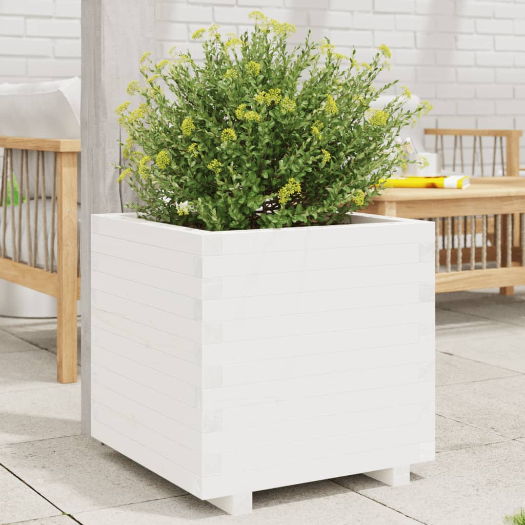 Utendørs Blomsterkasse Plantekasse Tre Hvit 60x60x49,5 cm heltre furu