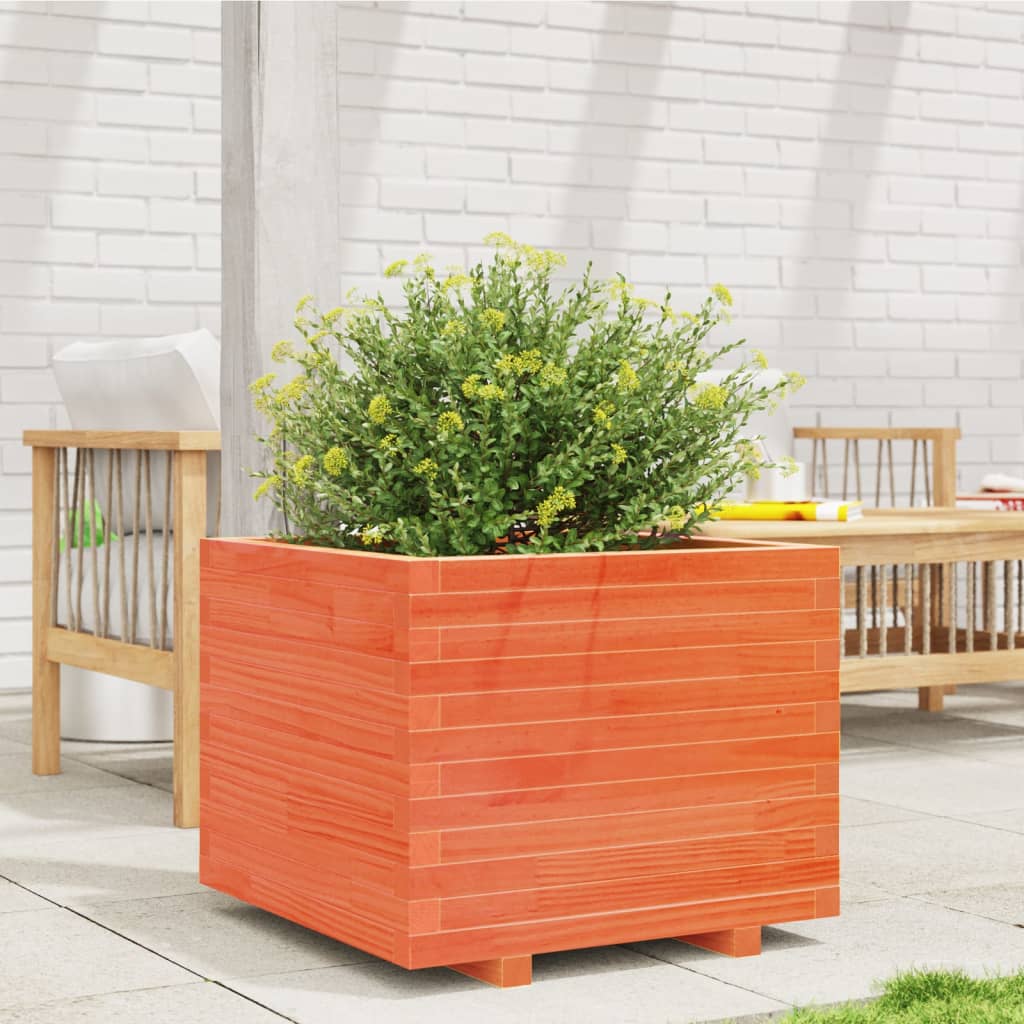 Utendørs Blomsterkasse Plantekasse Tre voksbrun 60x60x49,5 cm heltre furu