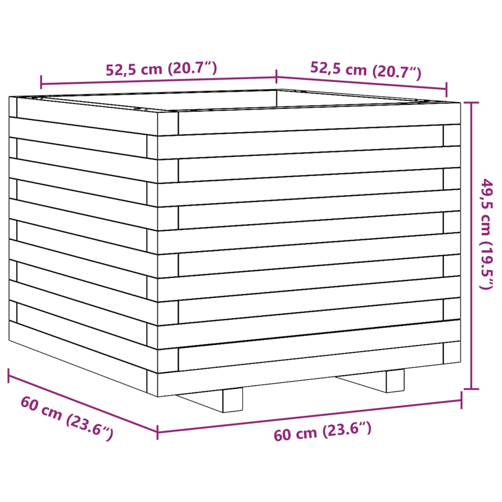 Utendørs Blomsterkasse Plantekasse Tre 60x60x49,5 cm impregnert furu