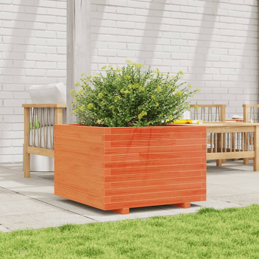 Utendørs Blomsterkasse Plantekasse Tre voksbrun 70x70x49,5 cm heltre furu