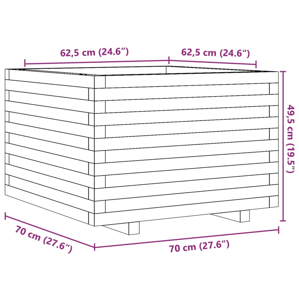 Utendørs Blomsterkasse Plantekasse Tre voksbrun 70x70x49,5 cm heltre furu