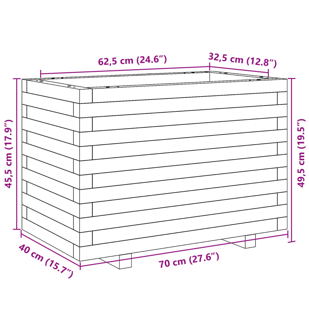 Utendørs Blomsterkasse Plantekasse Tre 70x40x49,5 cm heltre douglasgran