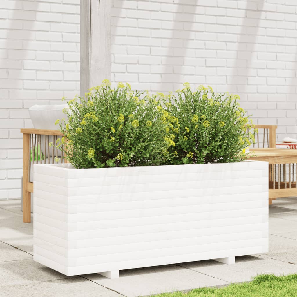 Utendørs Blomsterkasse Plantekasse Tre Hvit 110x40x49,5 cm heltre furu