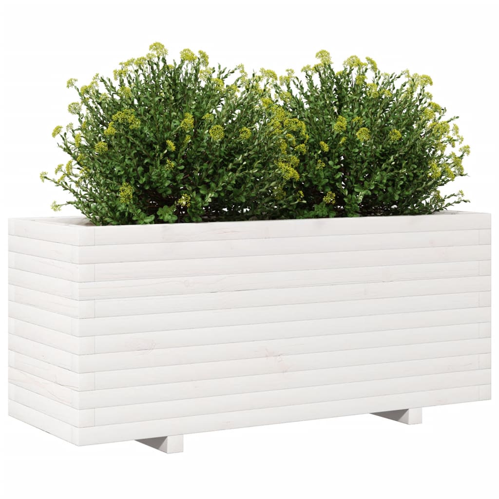 Utendørs Blomsterkasse Plantekasse Tre Hvit 110x40x49,5 cm heltre furu