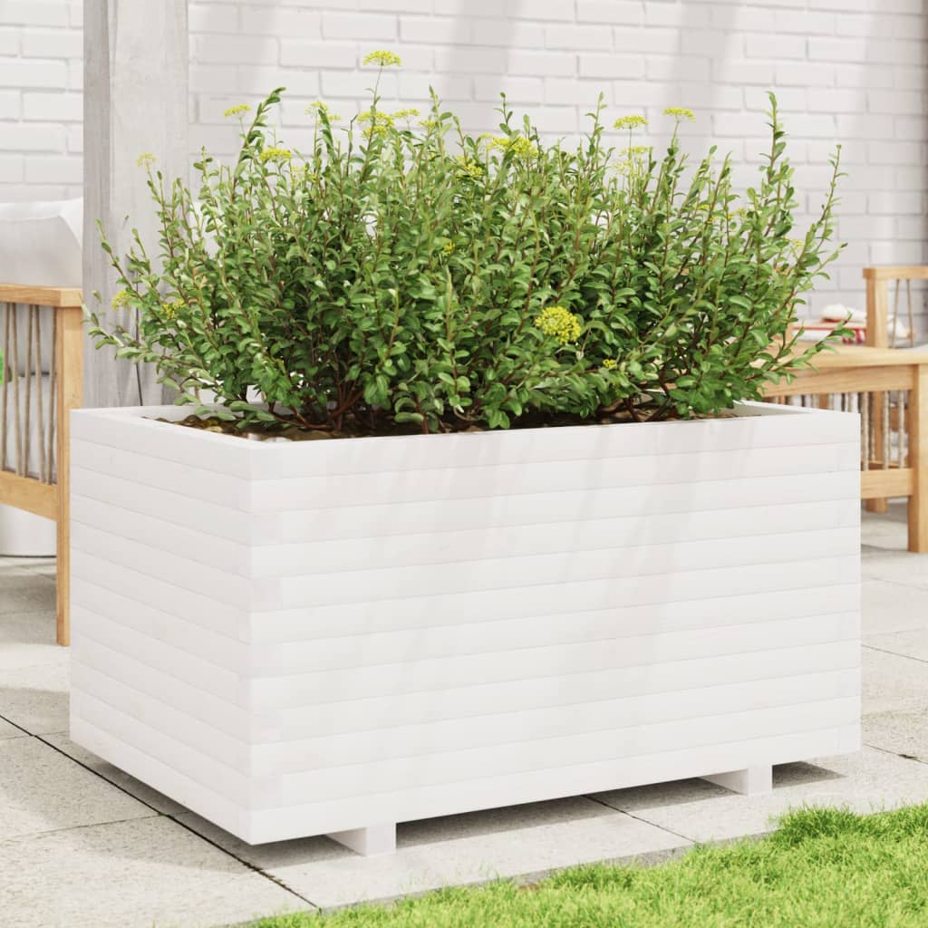 Utendørs Blomsterkasse Plantekasse Tre Hvit 90x60x49,5 cm heltre furu