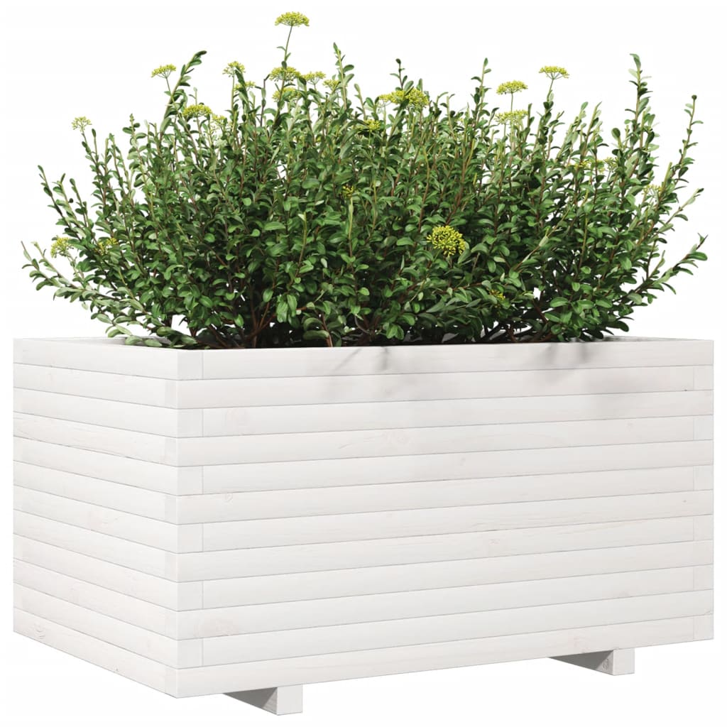 Utendørs Blomsterkasse Plantekasse Tre Hvit 90x60x49,5 cm heltre furu