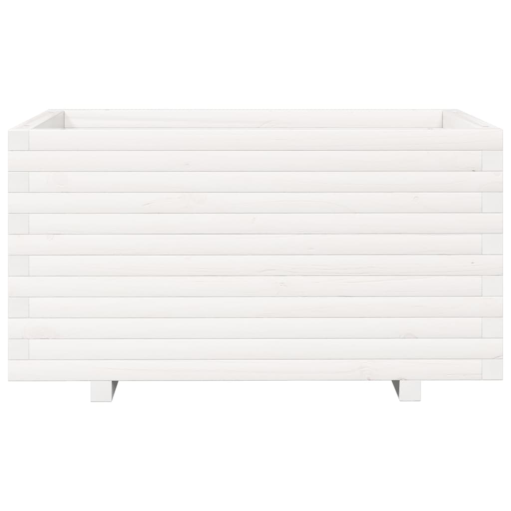 Utendørs Blomsterkasse Plantekasse Tre Hvit 90x60x49,5 cm heltre furu