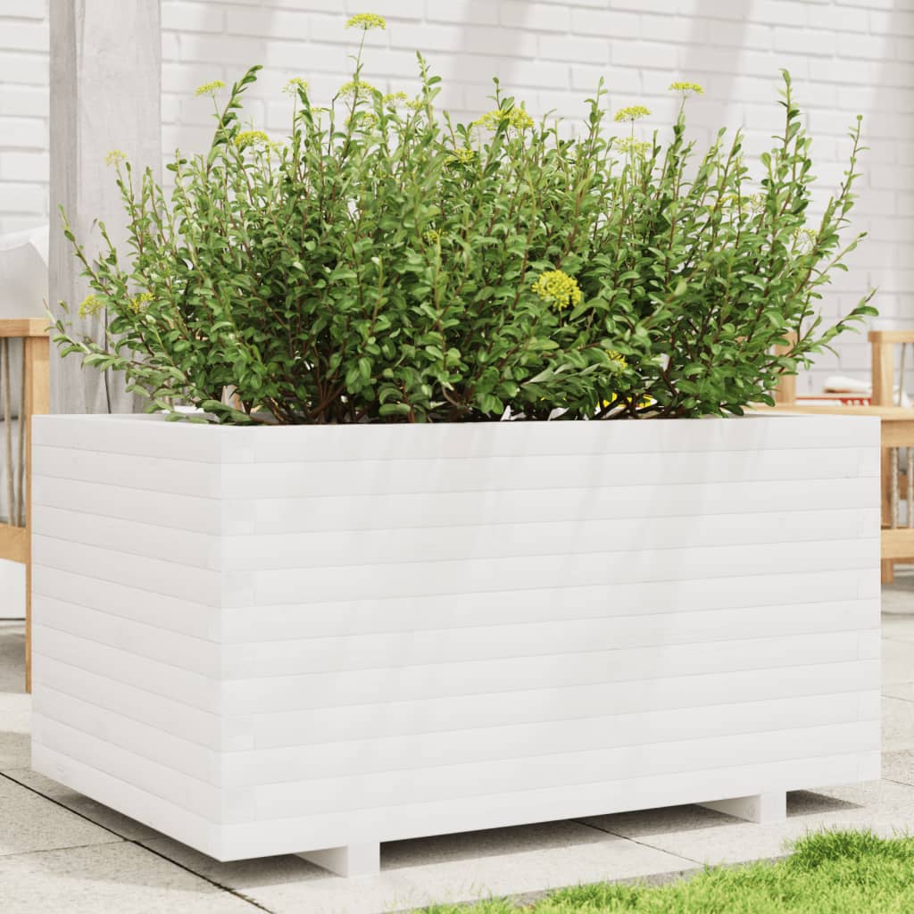 Utendørs Blomsterkasse Plantekasse Tre Hvit 90x60x49,5 cm heltre furu