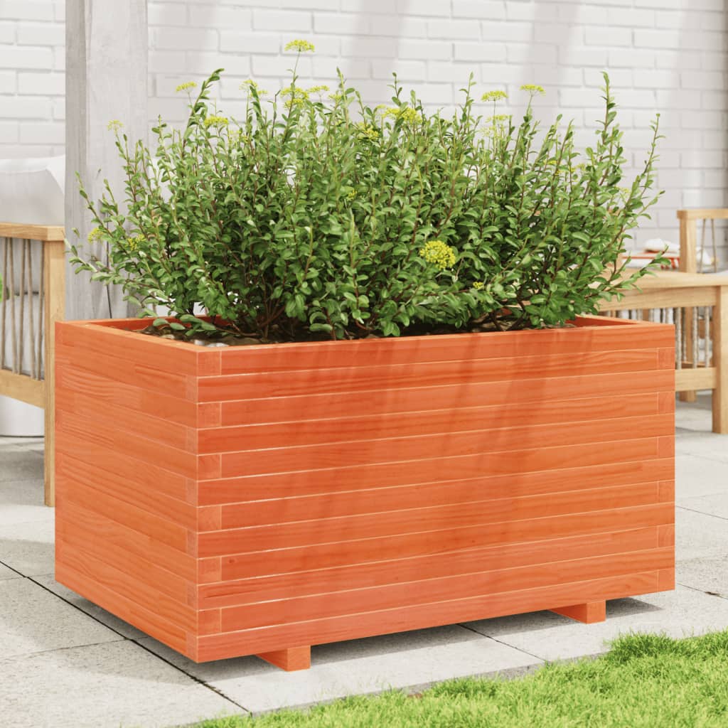 Utendørs Blomsterkasse Plantekasse Tre voksbrun 90x60x49,5 cm heltre furu
