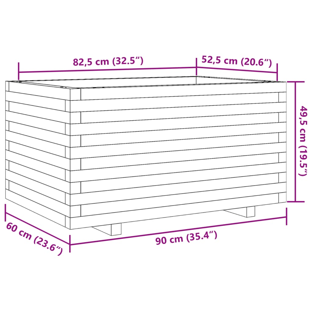 Utendørs Blomsterkasse Plantekasse Tre voksbrun 90x60x49,5 cm heltre furu