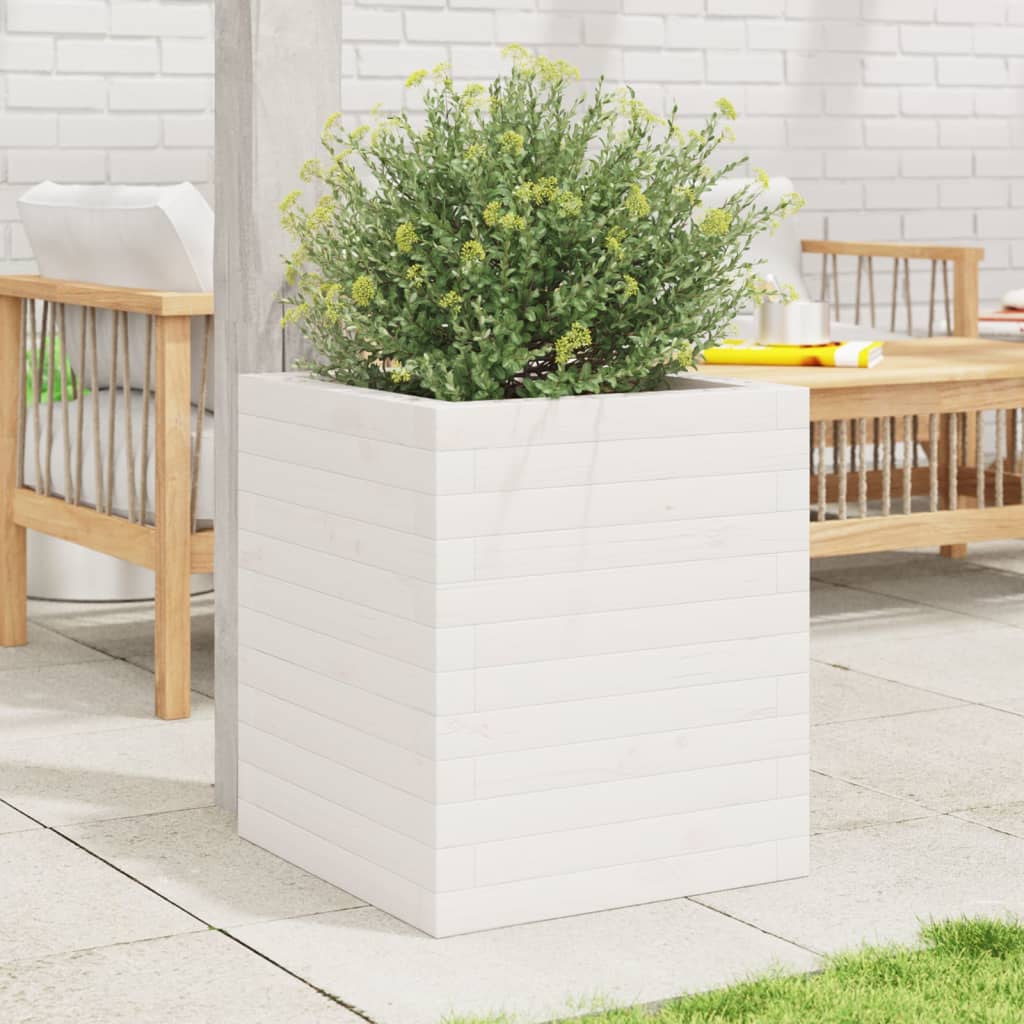 Utendørs Blomsterkasse Plantekasse Tre Hvit 40x40x46 cm heltre furu