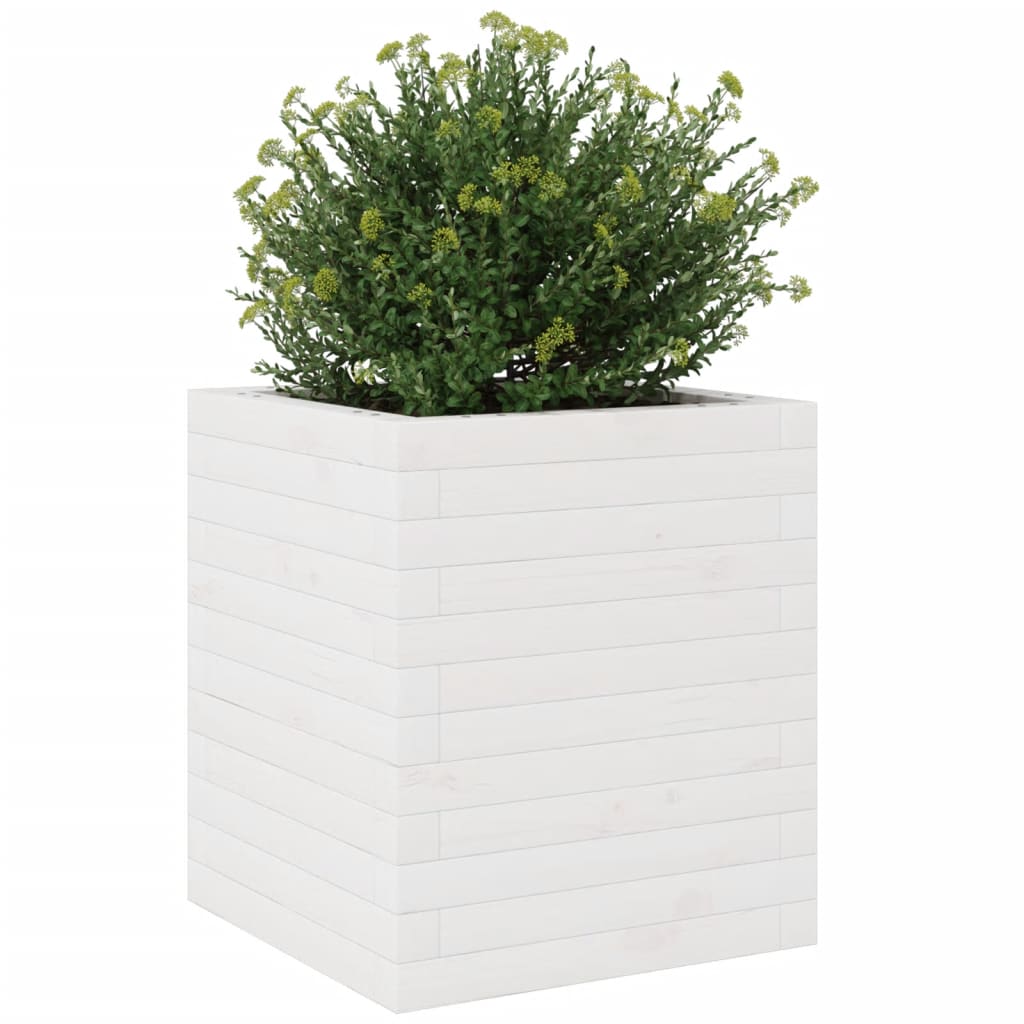 Utendørs Blomsterkasse Plantekasse Tre Hvit 40x40x46 cm heltre furu