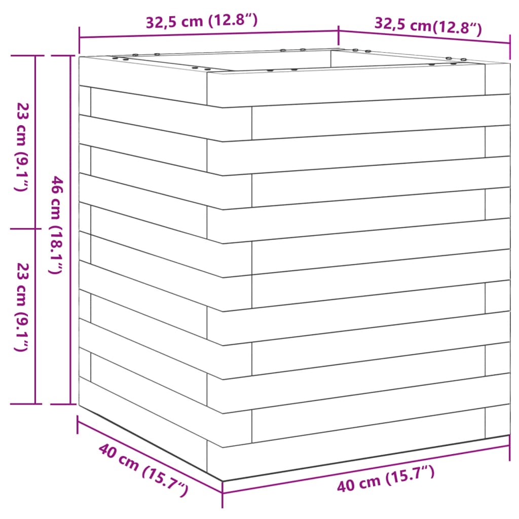 Utendørs Blomsterkasse Plantekasse Tre Hvit 40x40x46 cm heltre furu