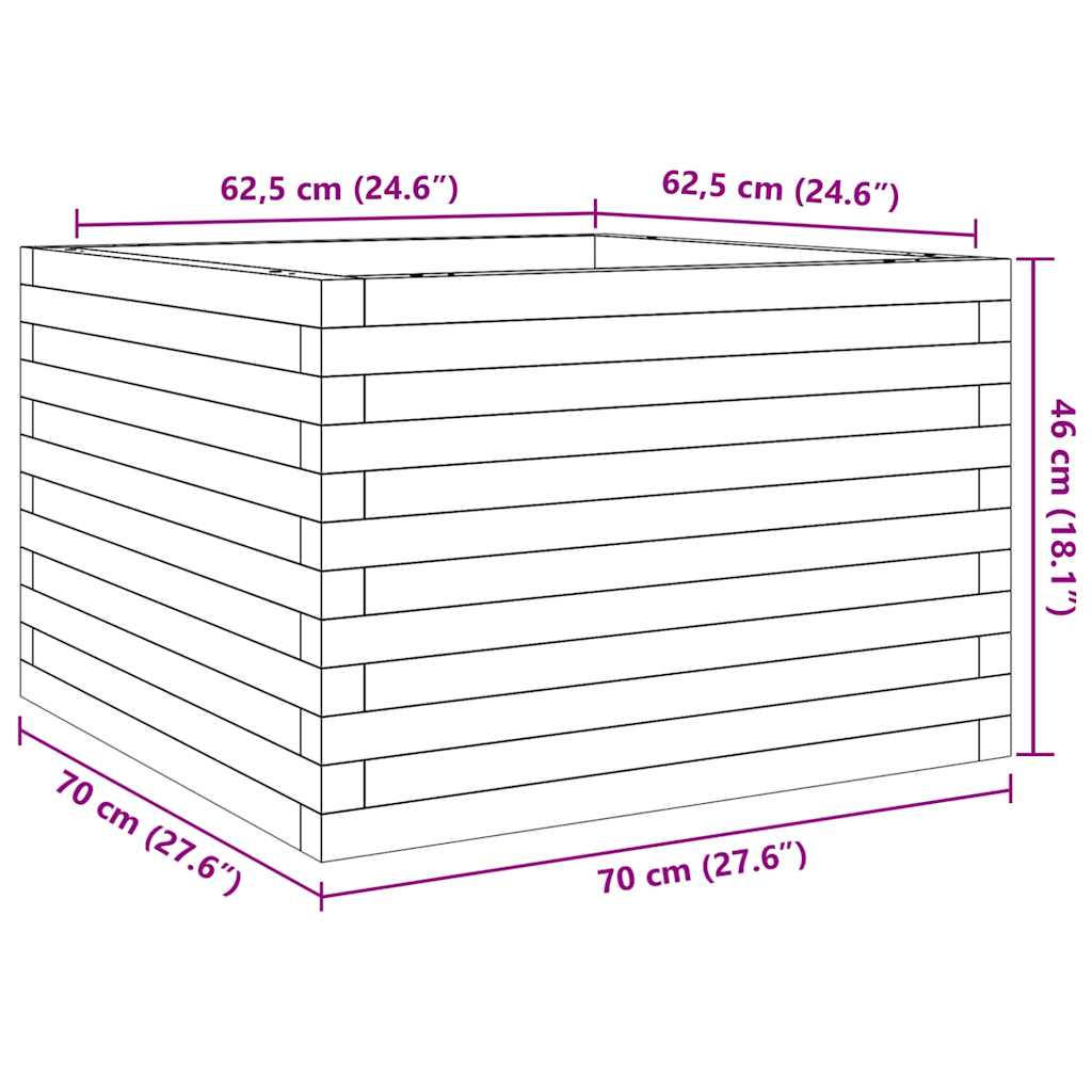 Utendørs Blomsterkasse Plantekasse Tre voksbrun 70x70x46 cm heltre furu
