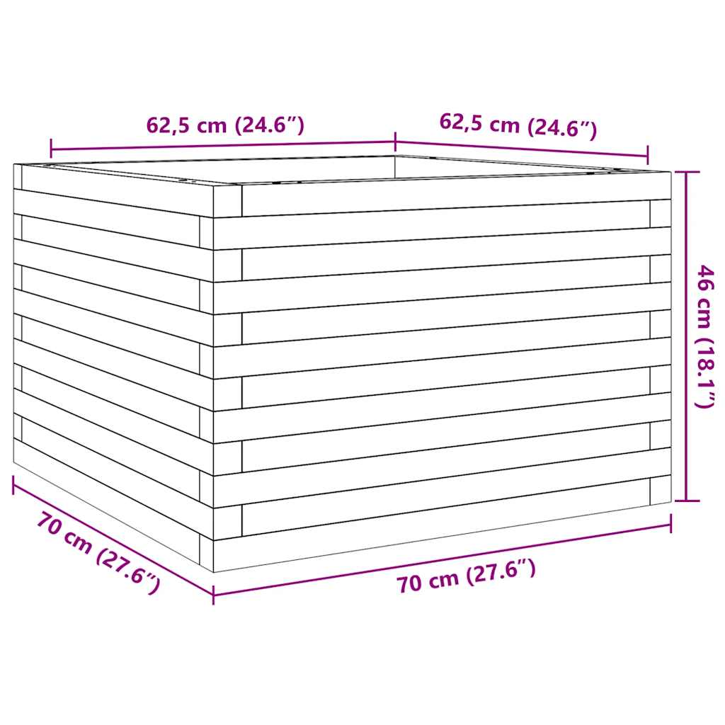 Utendørs Blomsterkasse Plantekasse Tre 70x70x46 cm impregnert furu