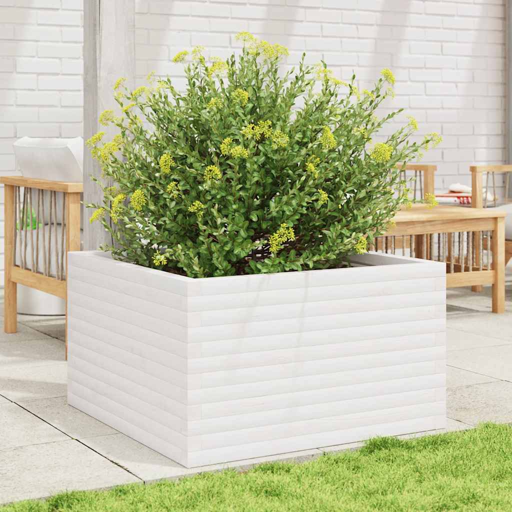 Utendørs Blomsterkasse Plantekasse Tre Hvit 80x80x46 cm heltre furu