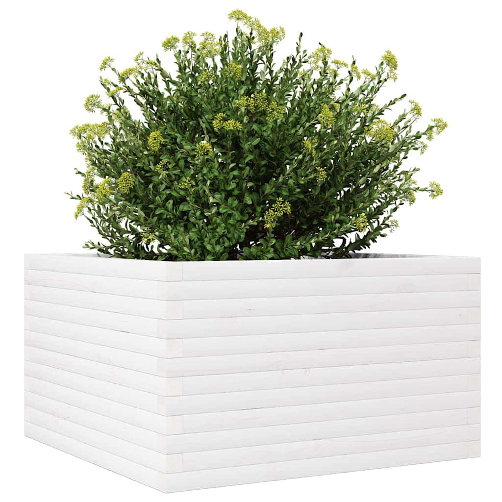 Utendørs Blomsterkasse Plantekasse Tre Hvit 80x80x46 cm heltre furu