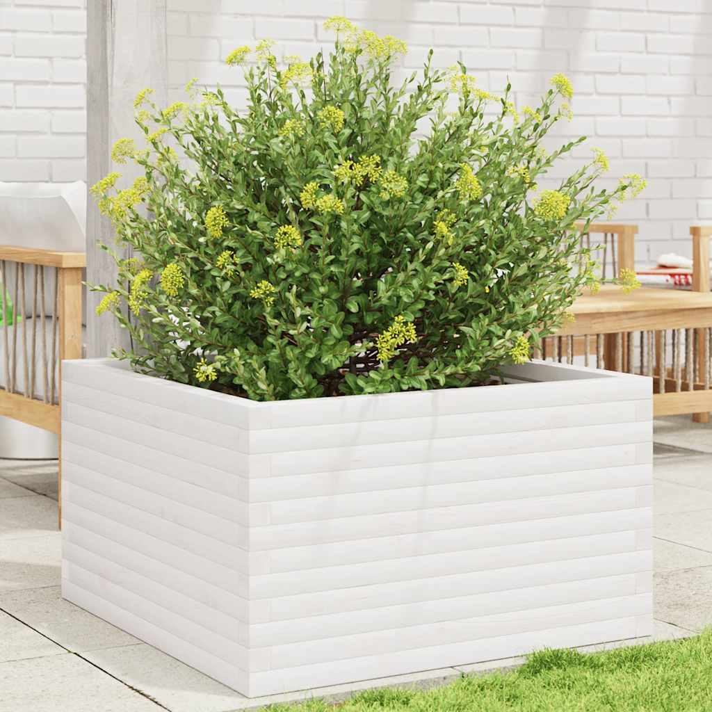 Utendørs Blomsterkasse Plantekasse Tre Hvit 80x80x46 cm heltre furu