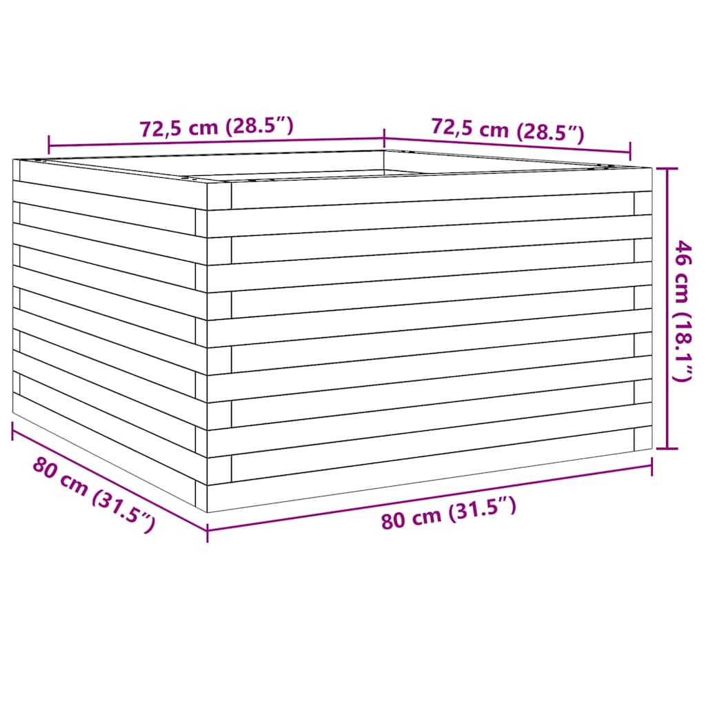 Utendørs Blomsterkasse Plantekasse Tre voksbrun 80x80x46 cm heltre furu