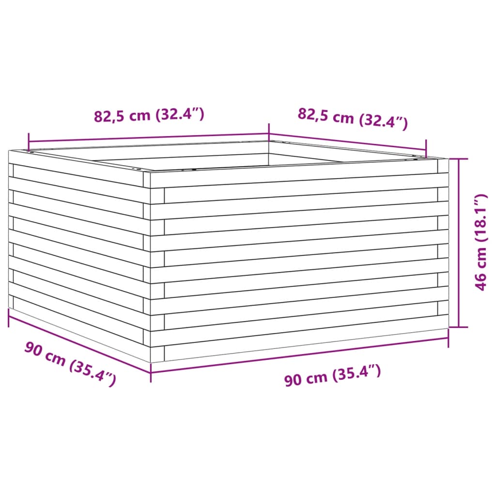 Utendørs Blomsterkasse Plantekasse Tre voksbrun 90x90x46 cm heltre furu