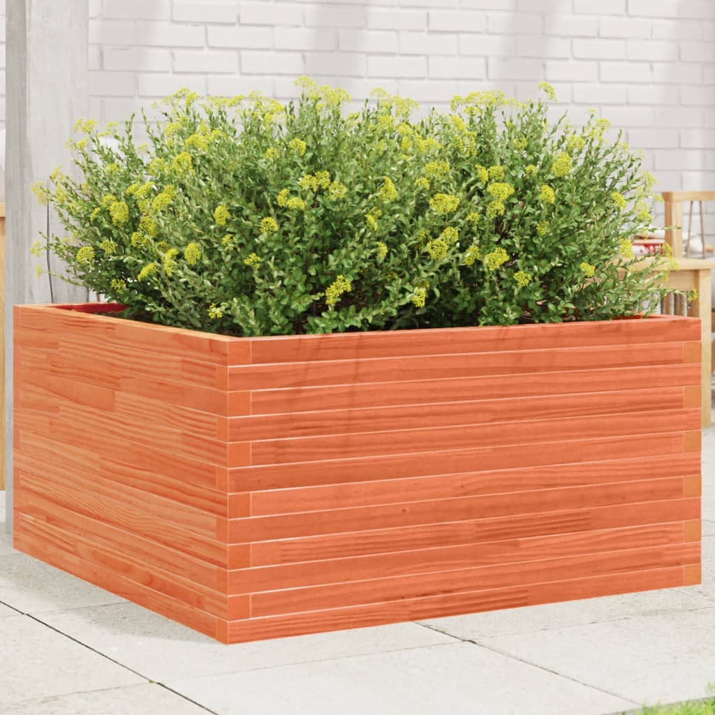 Utendørs Blomsterkasse Plantekasse Tre voksbrun 90x90x46 cm heltre furu