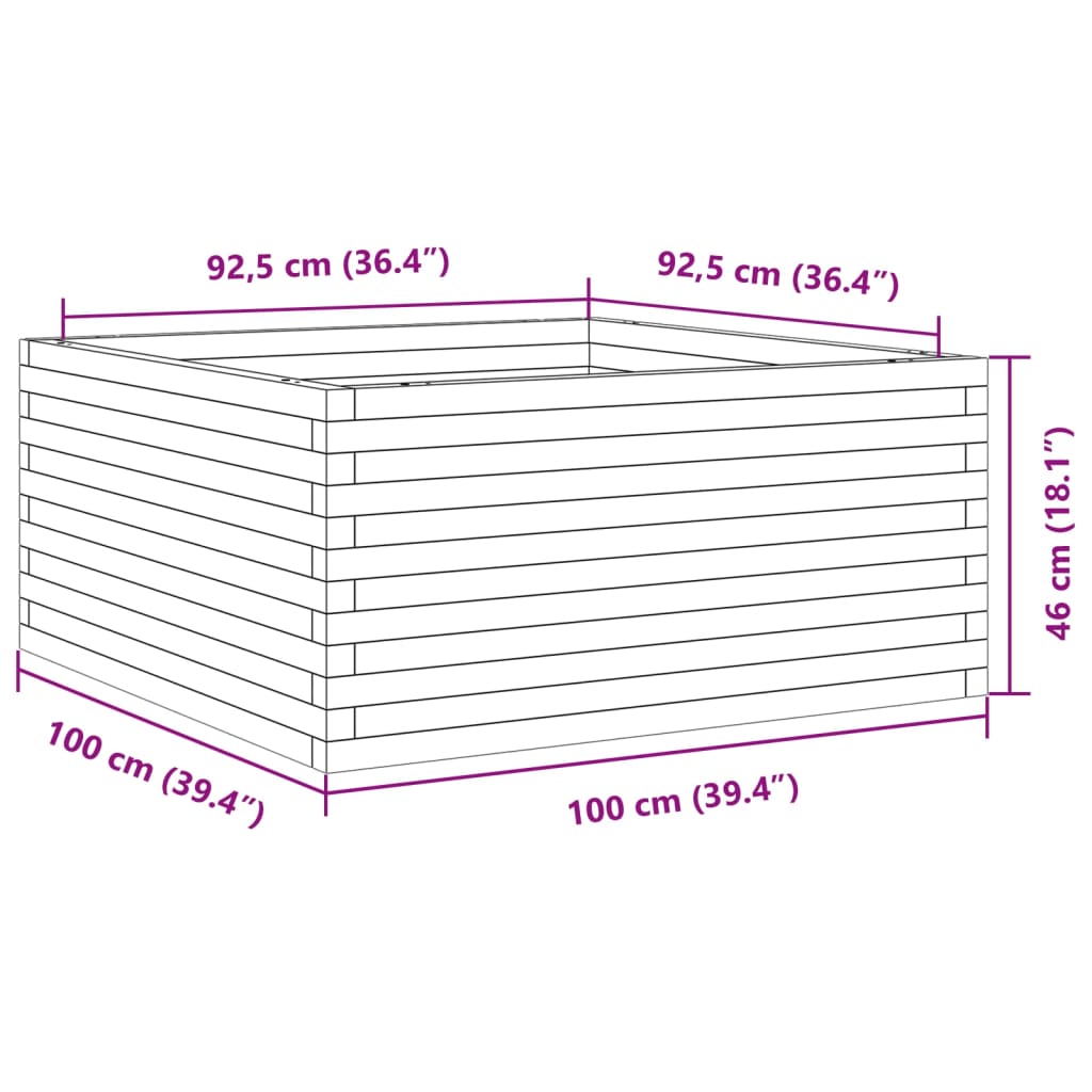 Plantekasse hvit 100x100x46 cm heltre furu