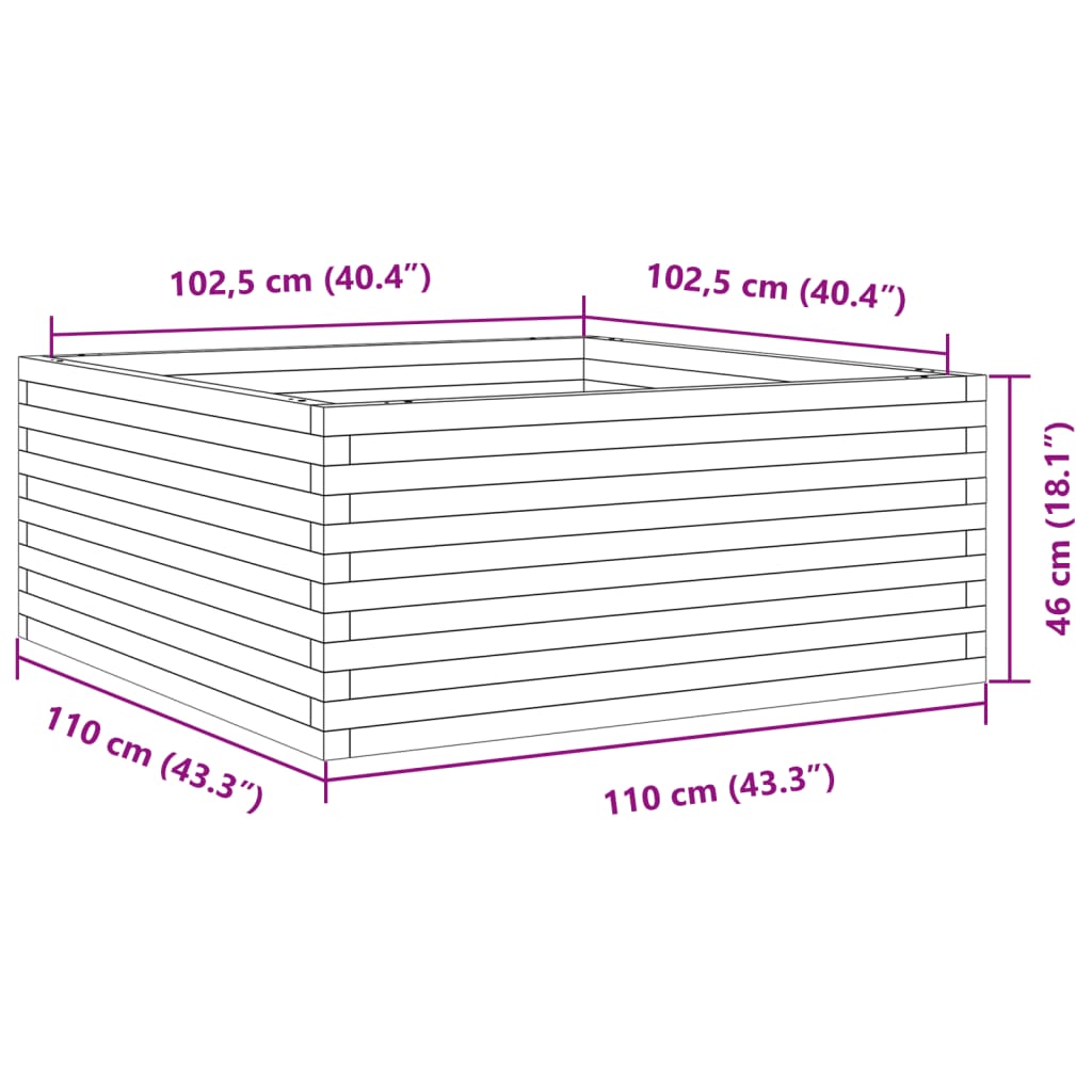 Utendørs Blomsterkasse Plantekasse Tre 110x110x46 cm heltre furu