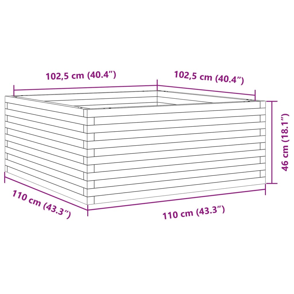 Utendørs Blomsterkasse Plantekasse Tre voksbrun 110x110x46 cm heltre furu