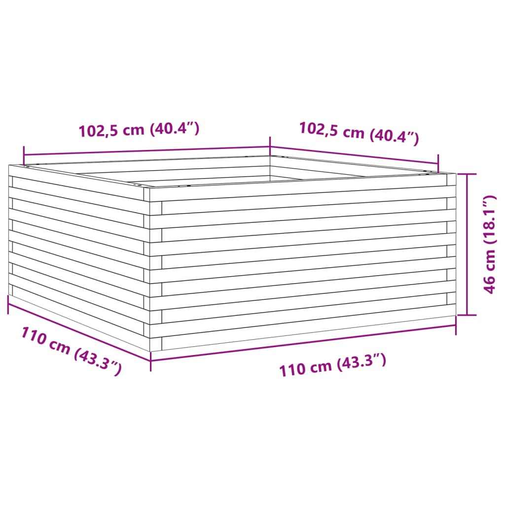 Utendørs Blomsterkasse Plantekasse Tre 110x110x46 cm impregnert furu