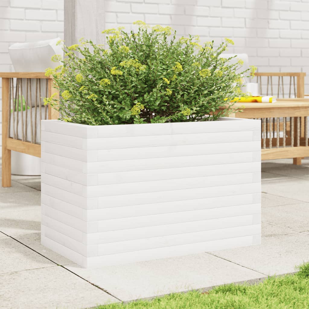Utendørs Blomsterkasse Plantekasse Tre Hvit 70x40x46 cm heltre furu