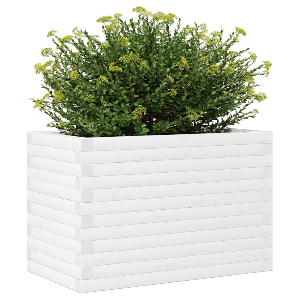 Utendørs Blomsterkasse Plantekasse Tre Hvit 70x40x46 cm heltre furu