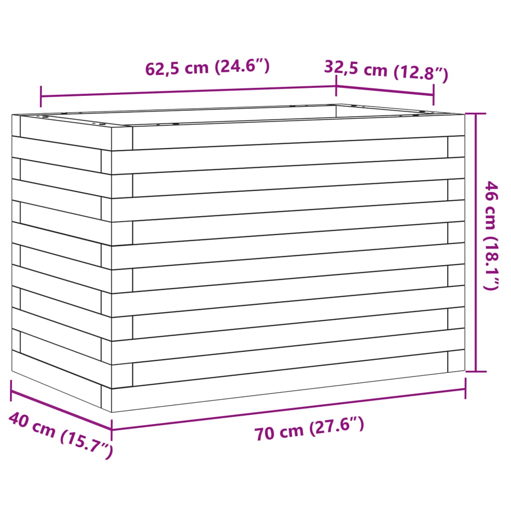 Utendørs Blomsterkasse Plantekasse Tre Hvit 70x40x46 cm heltre furu