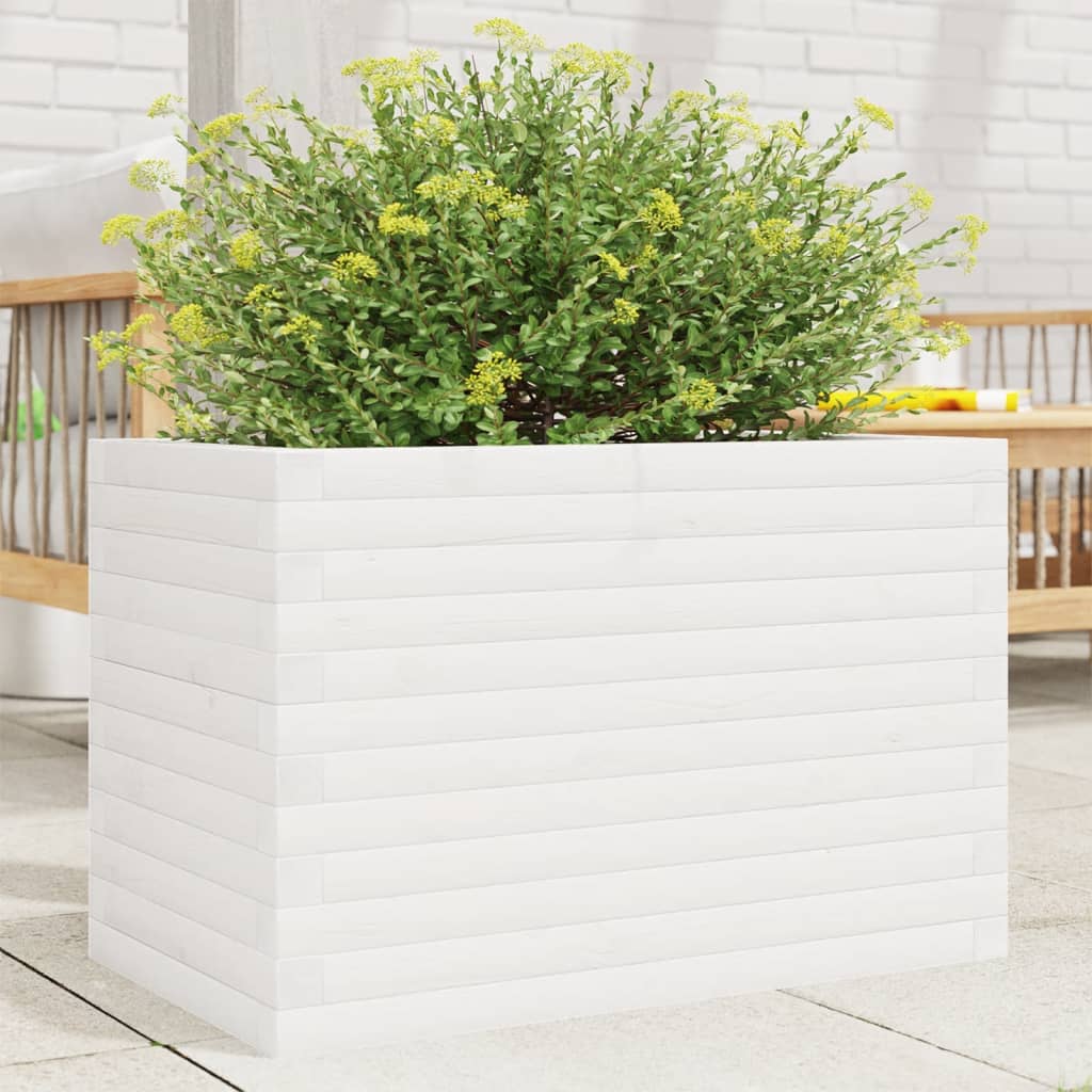 Utendørs Blomsterkasse Plantekasse Tre Hvit 70x40x46 cm heltre furu