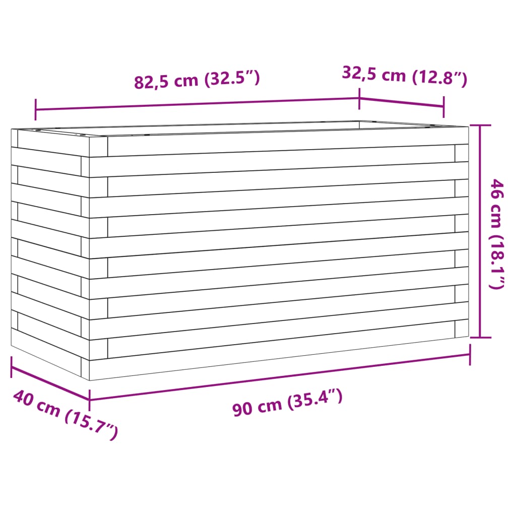 Utendørs Blomsterkasse Plantekasse Tre 90x40x46 cm heltre furu