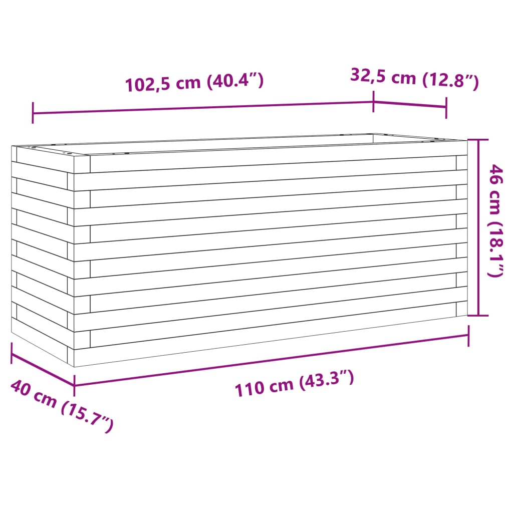 Utendørs Blomsterkasse Plantekasse Tre voksbrun 110x40x46 cm heltre furu