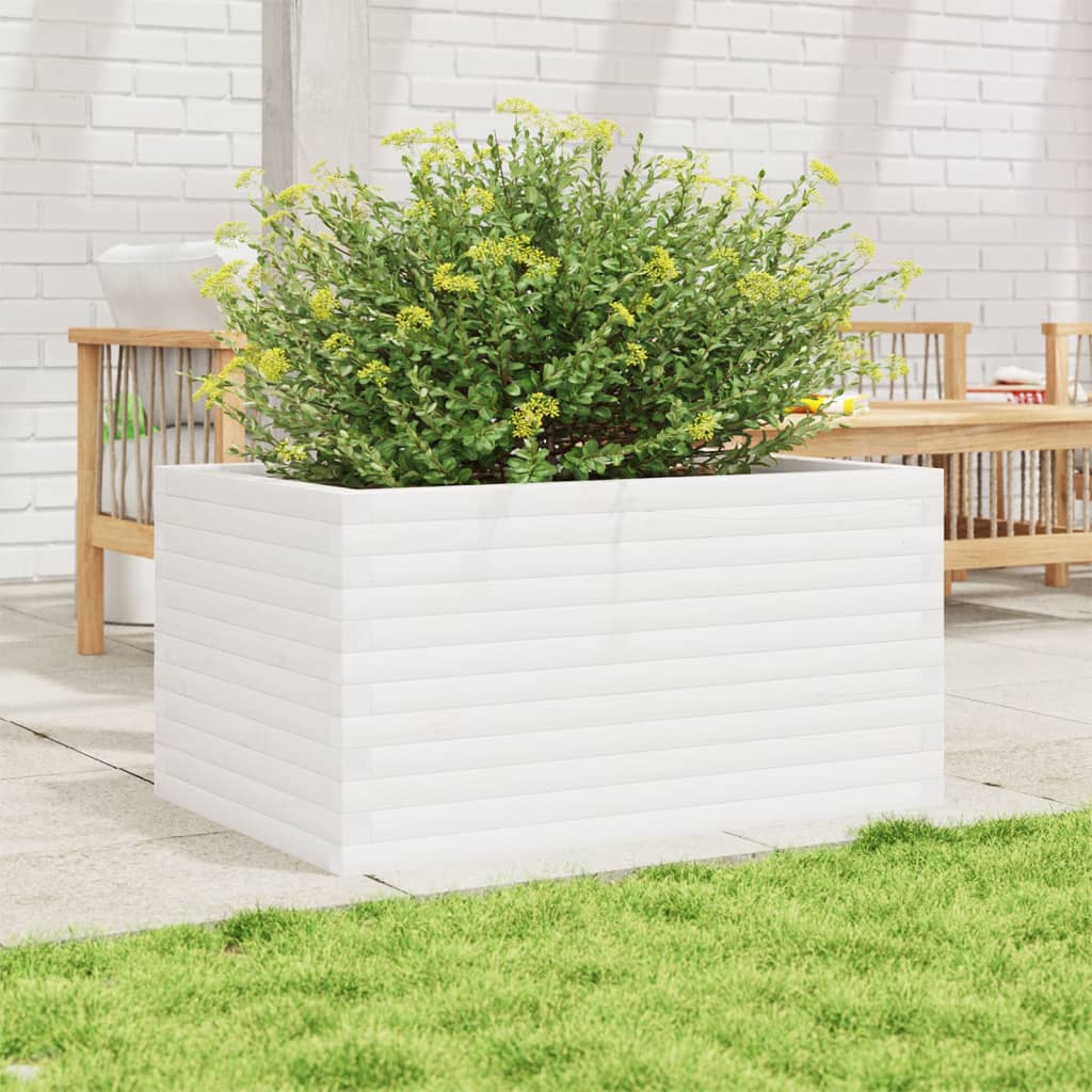 Utendørs Blomsterkasse Plantekasse Tre Hvit 90x60x46 cm heltre furu
