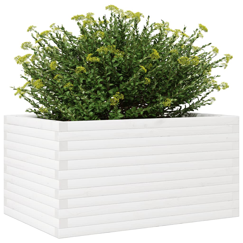 Utendørs Blomsterkasse Plantekasse Tre Hvit 90x60x46 cm heltre furu